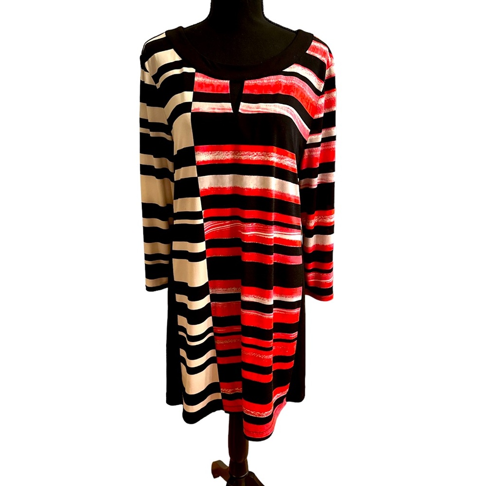 ALFANI Women's Size Large Multi-color Scoop Neck 3/4 Sleeve Pullover Dress